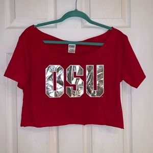 PINK Victoria's Secret Red Crop Top with Silver OSU
